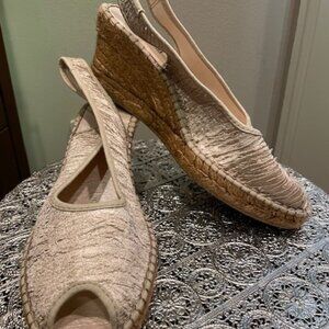 Azura Gold Silk Espadrille With Jute Wedge Heel 38EU
